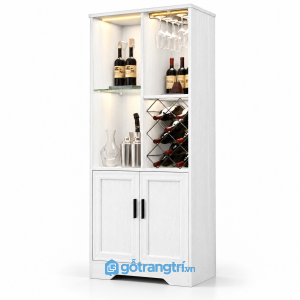 Tủ rượu gỗ màu nâu có đèn LED trưng bày vang GHS-5139 - 800x400x2000mm - Màu trắng - GHS-5139e