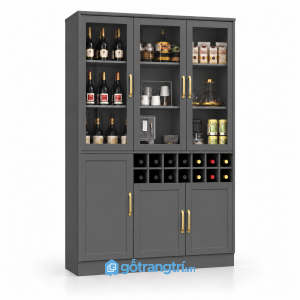 Tủ rượu gỗ màu sồi cánh kính có ô để chai GHS-5141 - 1400x400x 2000mm - Màu ghi