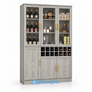 Tủ rượu gỗ màu sồi cánh kính có ô để chai GHS-5141 - 1400x400x 2000mm - Màu gỗ 413