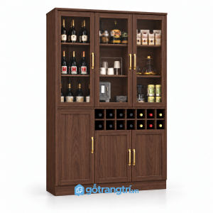 Tủ rượu gỗ màu sồi cánh kính có ô để chai GHS-5141 - 1400x400x 2000mm - Màu gỗ 613