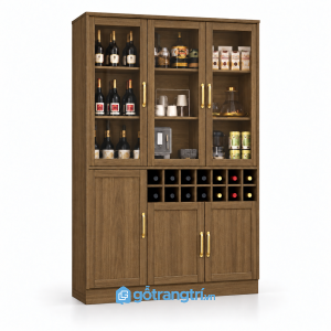 Tủ rượu gỗ màu sồi cánh kính có ô để chai GHS-5141 - 1400x400x 2000mm - Màu gỗ óc chó
