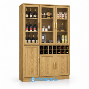 Tủ rượu gỗ màu sồi cánh kính có ô để chai GHS-5141 - 1400x400x 2000mm - Màu gỗ sồi