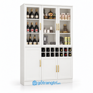 Tủ rượu gỗ màu sồi cánh kính có ô để chai GHS-5141 - 1400x400x 2000mm - Màu trắng