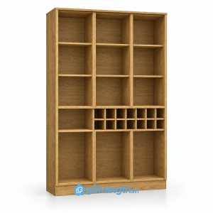 Tủ rượu gỗ màu sồi cánh kính có ô để chai GHS-5141 - hình ảnh thực tế 1