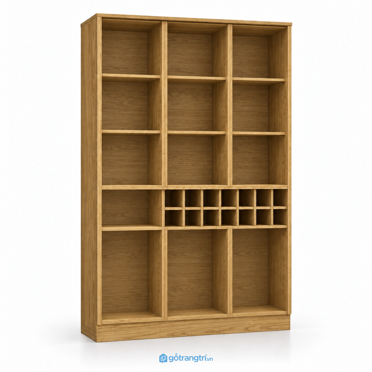 Tủ rượu gỗ màu sồi cánh kính có ô để chai GHS-5141 - hình ảnh thực tế 1