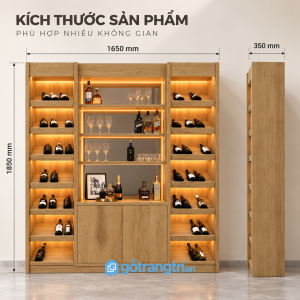 Tủ rượu gỗ sáng có đèn LED nhiều tầng tiện dụng