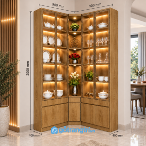 Tủ rượu góc chữ L có đèn LED cao 2m