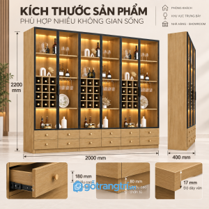 Tủ rượu kết hợp kệ trang trí có đèn LED đa năng