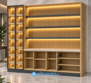 Tủ rượu kết hợp kệ trang trí có đèn LED GHS-5096 - hình ảnh thực tế 1