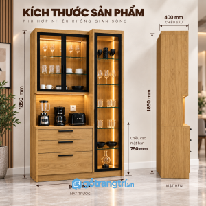 Tủ rượu kết hợp tủ ly và quầy pha chế tiện dụng