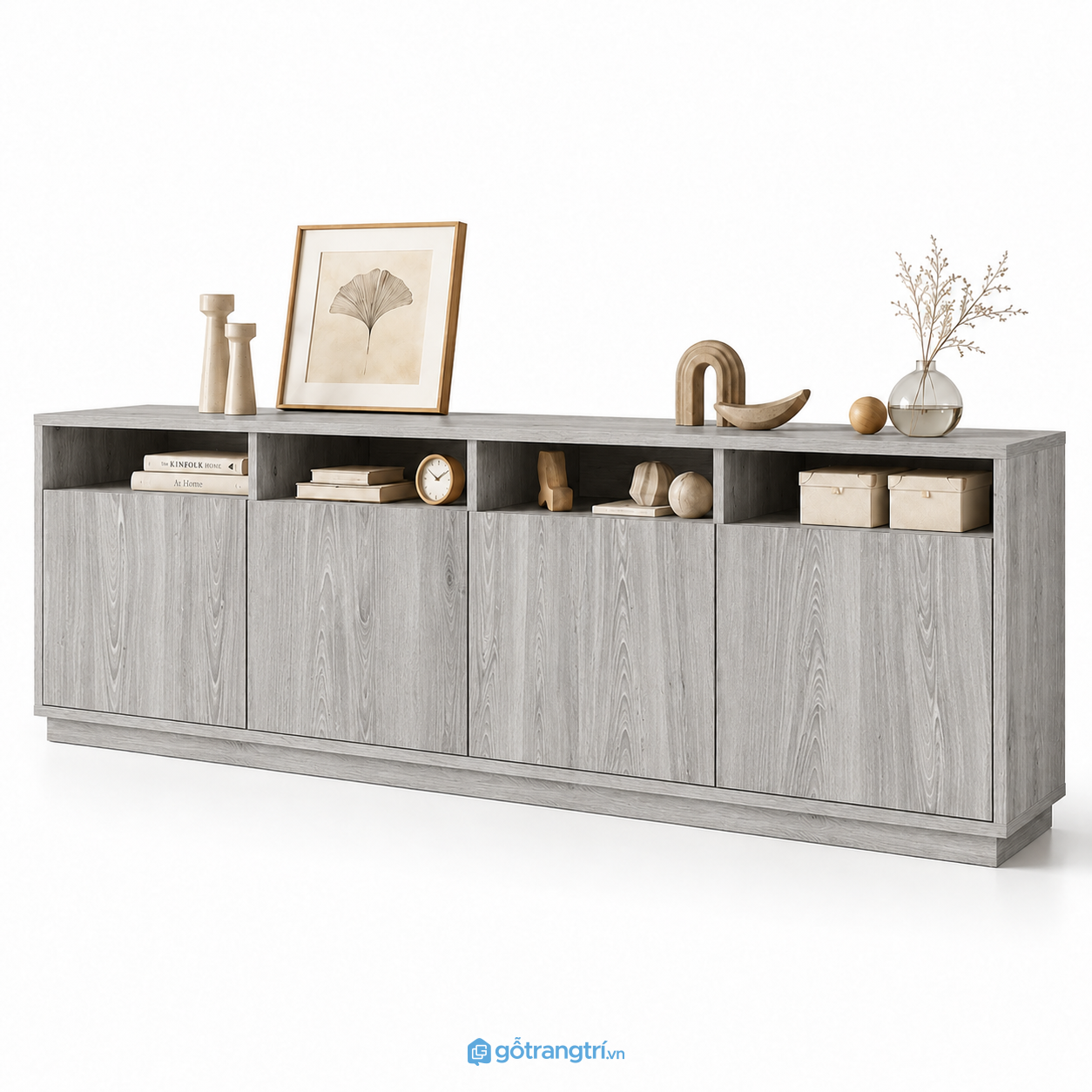Tủ trang trí 5 cánh màu xám có kệ mở GHS-5107 - 1650x400x900 - Màu gỗ 413