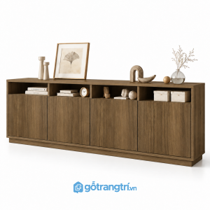 Tủ trang trí 5 cánh màu xám có kệ mở GHS-5107 - 1650x400x900 - Màu gỗ óc chó