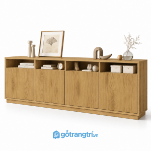 Tủ trang trí 5 cánh màu xám có kệ mở GHS-5107 - 1650x400x900 - Màu gỗ sồi