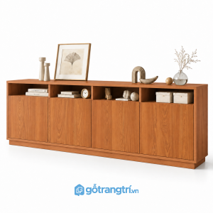 Tủ trang trí 5 cánh màu xám có kệ mở GHS-5107 - 1650x400x900 - Màu gỗ xoan đào