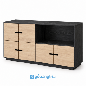 Tủ trang trí 6 cánh kết hợp hộc mở GHS-5148 - Đen giữ vân - GHS-5148-DEN