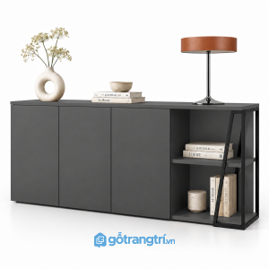 Tủ trang trí màu gỗ có kệ hở bên hông GHS-5104 - 1600x400x850 - Màu ghi