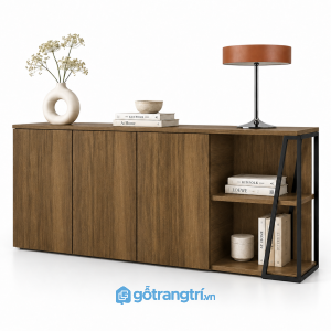 Tủ trang trí màu gỗ có kệ hở bên hông GHS-5104 - 1600x400x850 - Màu gỗ óc chó