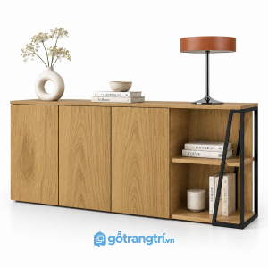 Tủ trang trí màu gỗ có kệ hở bên hông GHS-5104 - 1600x400x850 - Màu gỗ sồi