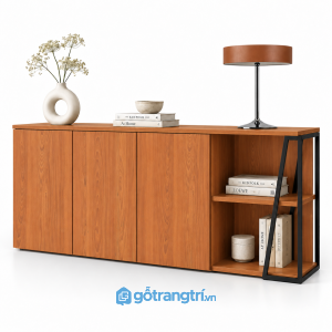 Tủ trang trí màu gỗ có kệ hở bên hông GHS-5104 - 1600x400x850 - Màu gỗ xoan đào