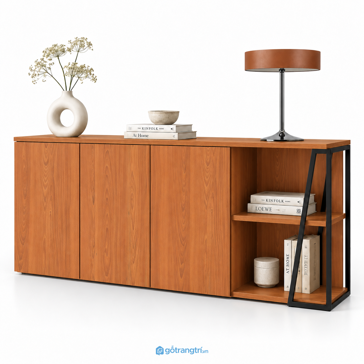Tủ trang trí màu gỗ có kệ hở bên hông GHS-5104 - 1600x400x850 - Màu gỗ xoan đào