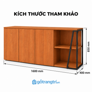 Tủ trang trí màu gỗ có kệ hở bên hông hiện đại