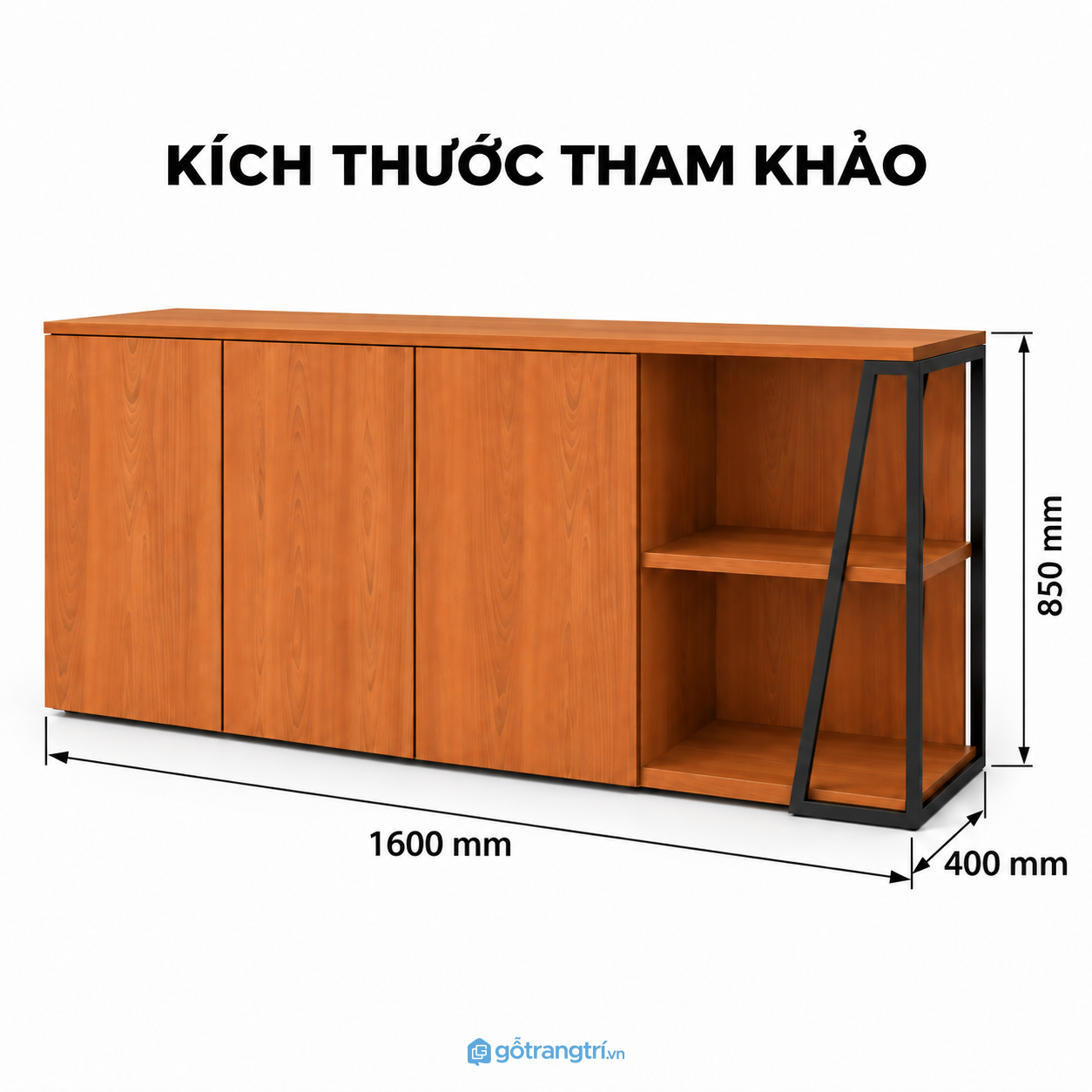 Tủ trang trí màu gỗ có kệ hở bên hông hiện đại