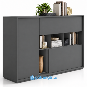 Tủ trang trí màu gỗ dáng cao có kệ hở GHS-5105 - 1400x400x850 - Màu ghi