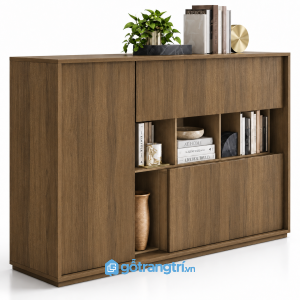 Tủ trang trí màu gỗ dáng cao có kệ hở GHS-5105 - 1400x400x850 - Màu gỗ óc chó