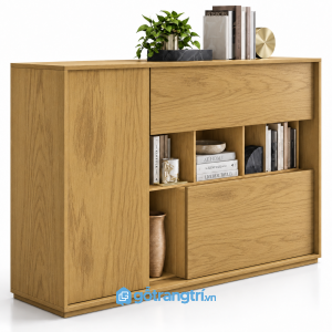 Tủ trang trí màu gỗ dáng cao có kệ hở GHS-5105 - 1400x400x850 - Màu gỗ sồi