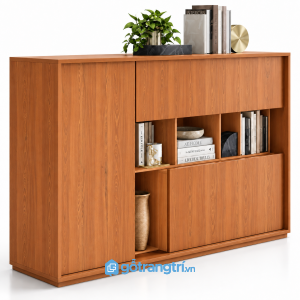 Tủ trang trí màu gỗ dáng cao có kệ hở GHS-5105 - 1400x400x850 - Màu gỗ xoan đào