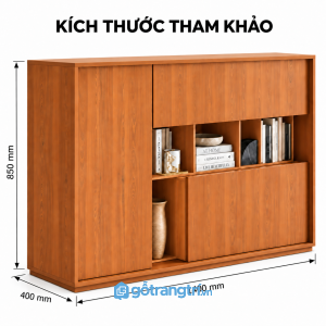 Tủ trang trí màu gỗ dáng cao có kệ hở nhiều ngăn