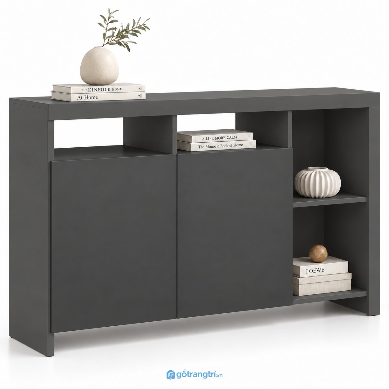 Tủ trang trí màu xám 2 cánh kết hợp kệ mở GHS-5106 - 1200x400x800 - Màu ghi Tủ trang trí màu xám 2 cánh kết hợp kệ mở GHS-5106 - 1200x400x800 - Màu ghi