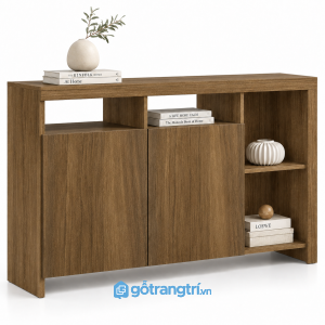 Tủ trang trí màu xám 2 cánh kết hợp kệ mở GHS-5106 - 1200x400x800 - Màu gỗ óc chó