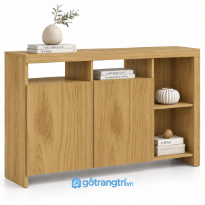 Tủ trang trí màu xám 2 cánh kết hợp kệ mở GHS-5106 - 1200x400x800 - Màu gỗ sồi