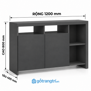 Tủ trang trí màu xám 2 cánh kết hợp kệ mở tiện dụng