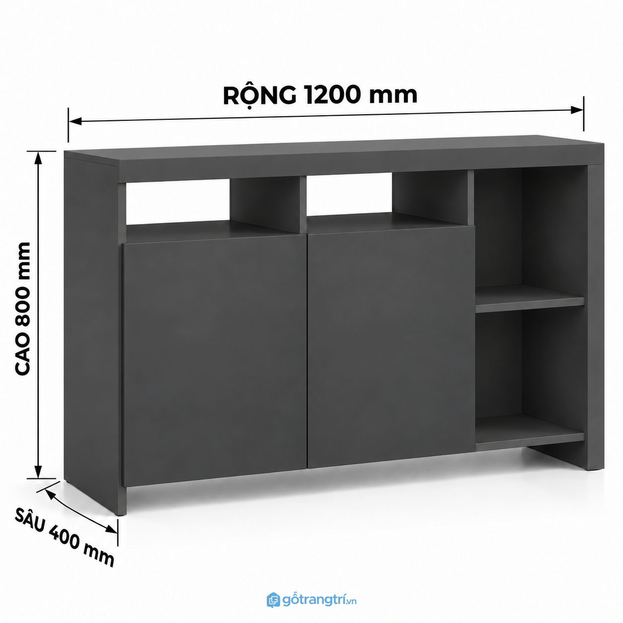 Tủ trang trí màu xám 2 cánh kết hợp kệ mở tiện dụng Tủ trang trí màu xám 2 cánh kết hợp kệ mở tiện dụng