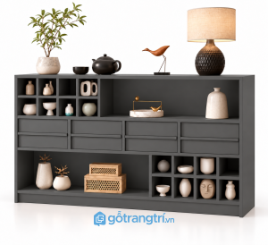 Tủ Trang Trí Phòng Khách Gỗ Nâu Nhiều Ngăn Kết Hợp Ngăn Kéo GHS-5147 - 1400x400x850mm - Màu ghi - GHS-5147a