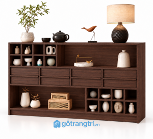 Tủ Trang Trí Phòng Khách Gỗ Nâu Nhiều Ngăn Kết Hợp Ngăn Kéo GHS-5147 - 1400x400x850mm - Màu gỗ 613 - GHS-5147c