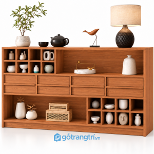 Tủ Trang Trí Phòng Khách Gỗ Nâu Nhiều Ngăn Kết Hợp Ngăn Kéo GHS-5147 - 1400x400x850mm - Màu gỗ xoan đào - GHS-5147f