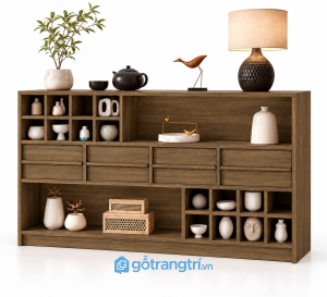 Tủ Trang Trí Phòng Khách Gỗ Nâu Nhiều Ngăn Kết Hợp Ngăn Kéo GHS-5147 - 1400x400x850mm - Màu gỗ óc chó - GHS-5147d