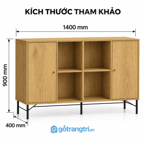 Tủ trang trí phòng khách màu gỗ chân sắt có kệ hở