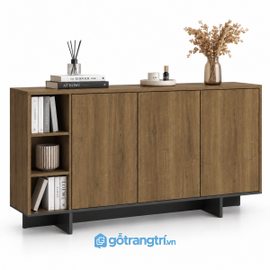 Tủ trang trí phòng khách màu trắng có kệ hở GHS-5103 - 1400x380x900 - Màu gỗ óc chó