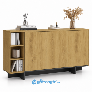 Tủ trang trí phòng khách màu trắng có kệ hở GHS-5103 - 1400x380x900 - Màu gỗ sồi