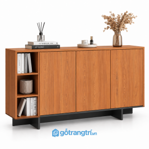Tủ trang trí phòng khách màu trắng có kệ hở GHS-5103 - 1400x380x900 - Màu gỗ xoan đào