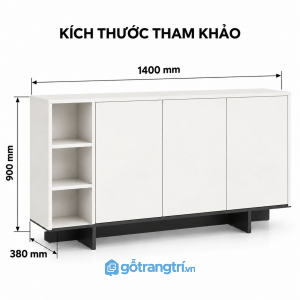 Tủ trang trí phòng khách màu trắng có kệ hở tiện dụng