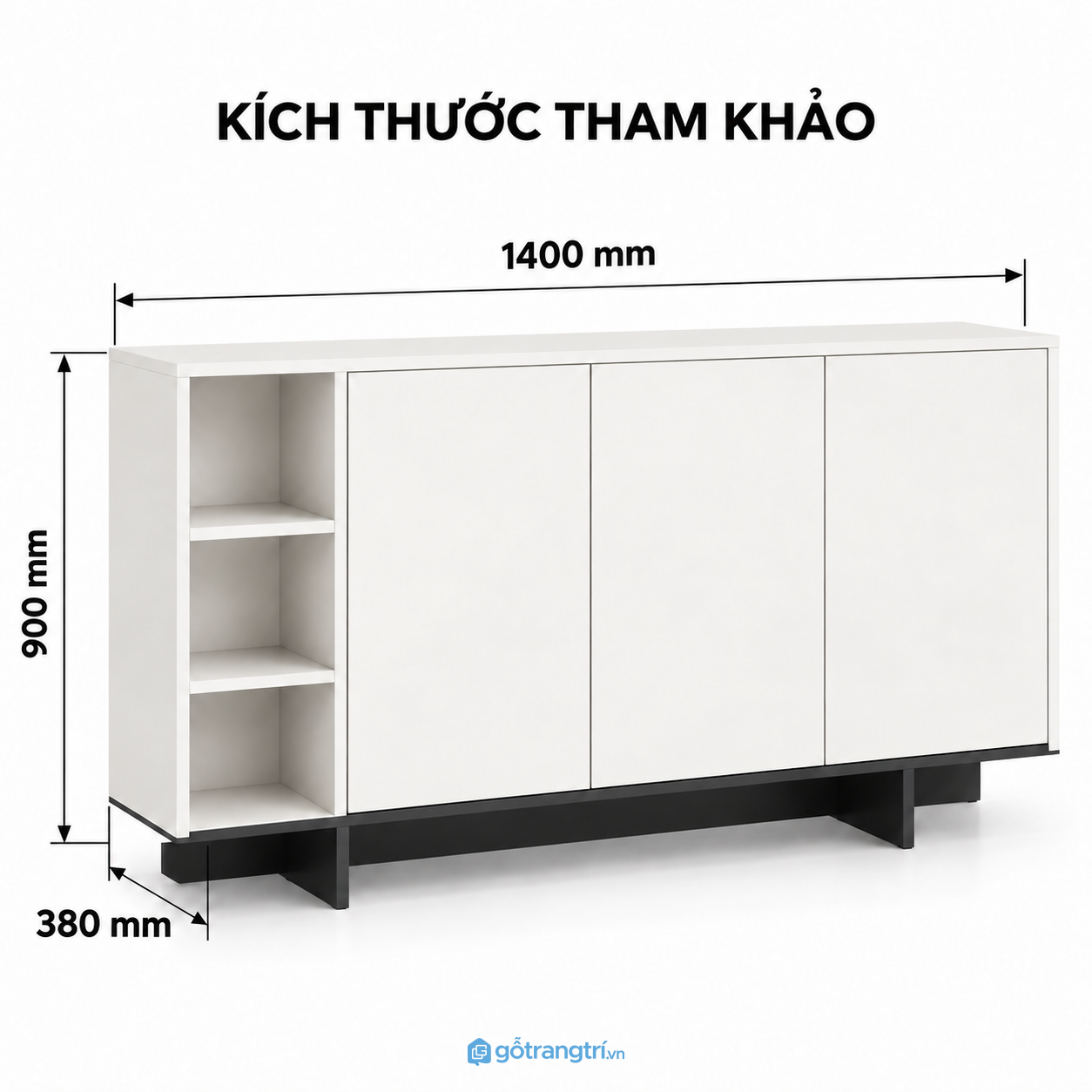 Tủ trang trí phòng khách màu trắng có kệ hở tiện dụng Tủ trang trí phòng khách màu trắng có kệ hở tiện dụng