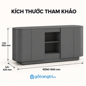 Tủ trang trí phòng khách màu xám bo góc nhiều ngăn