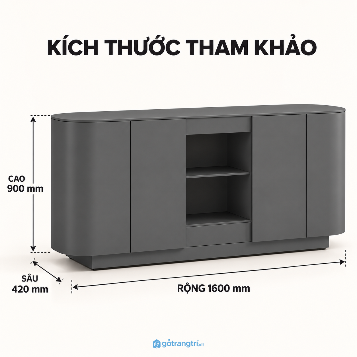 Tủ trang trí phòng khách màu xám bo góc nhiều ngăn Tủ trang trí phòng khách màu xám bo góc nhiều ngăn