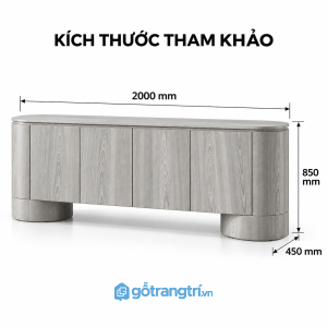 Tủ trang trí phòng khách màu xám vân gỗ dáng dài