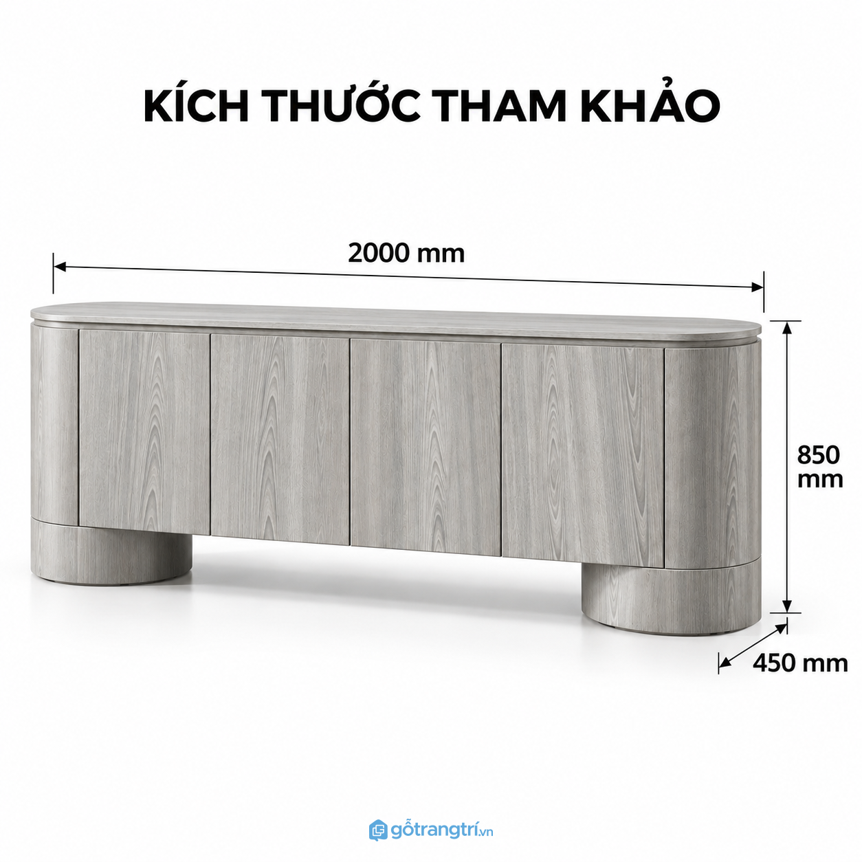 Tủ trang trí phòng khách màu xám vân gỗ dáng dài